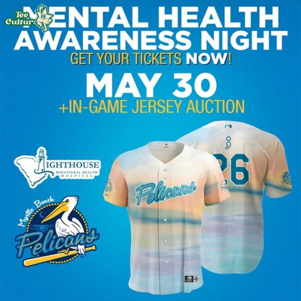 Myrtle Beach Pelicans x Annual Mental Health Awareness Night 2026 Baseball Jersey