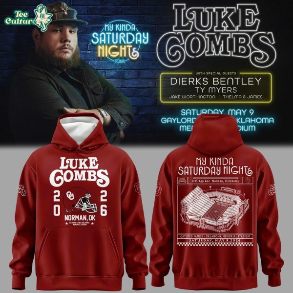 Oklahoma Sooners x Luke Combs My Kinda Saturday Night Tour 2026 Red Hoodie