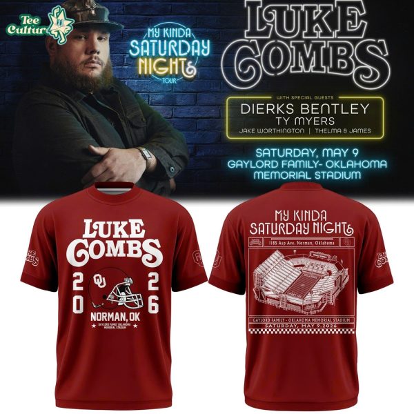 Oklahoma Sooners x Luke Combs My Kinda Saturday Night Tour 2026 Red T-Shirt