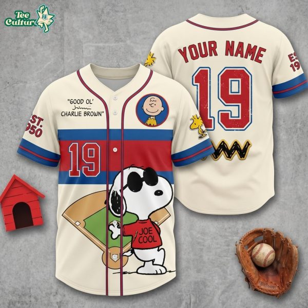 Personalized #19 Snoopy Joe Cool EST 1950 Baseball Jersey