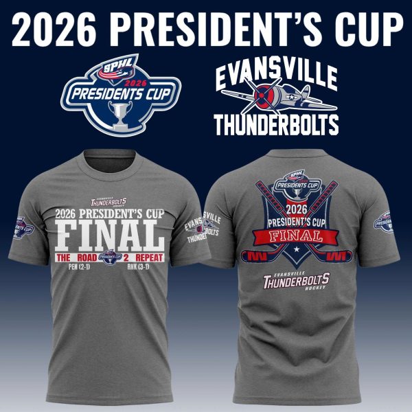 Evansville Thunderbolts 2026 President’s Cup Final The Road 2 Repeat Tee - Gray