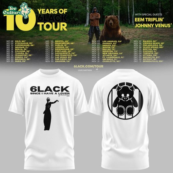 10 Years of 6LACK Tour Limited Edition Tshirt 2026 V1