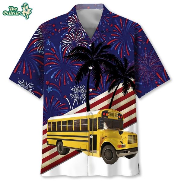 4th Of July School Bus Hawaiian Shirt