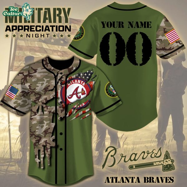 Atlanta Braves x Military Appreciation Camo Rip Style Personalized Jersey - 3D Baseball Jersey