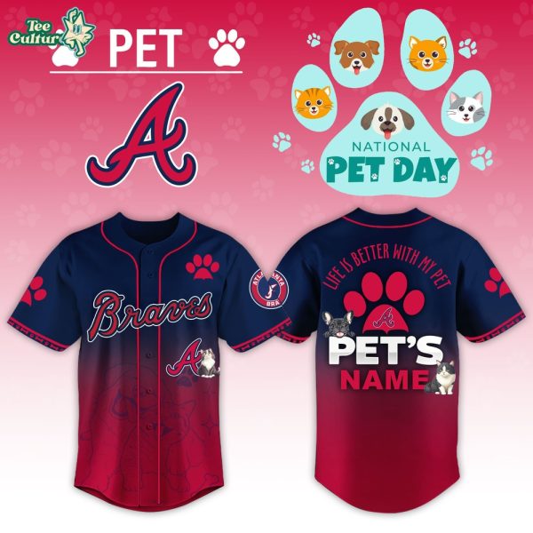 Atlanta Braves x National Pet Day Personalized Baseball Jersey - 3D Baseball Jersey