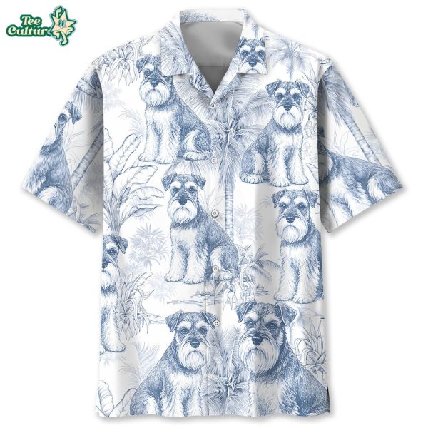 Blue and White Miniature Schnauzer Dog Pattern Hawaiian Shirt