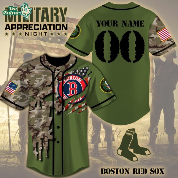 Boston Red Sox x Military Appreciation Camo Rip Style Personalized Jersey - 3D Baseball Jersey