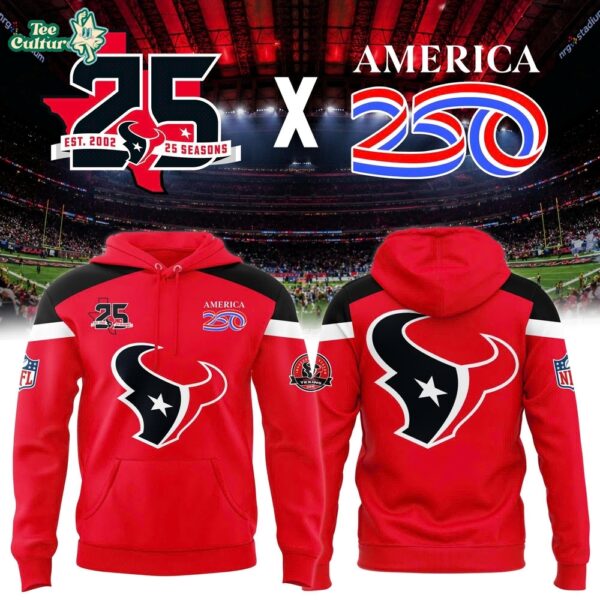 Houston Texans 25 Seasons x America 250 Red Two-Sided Graphic Pullover Hoodie