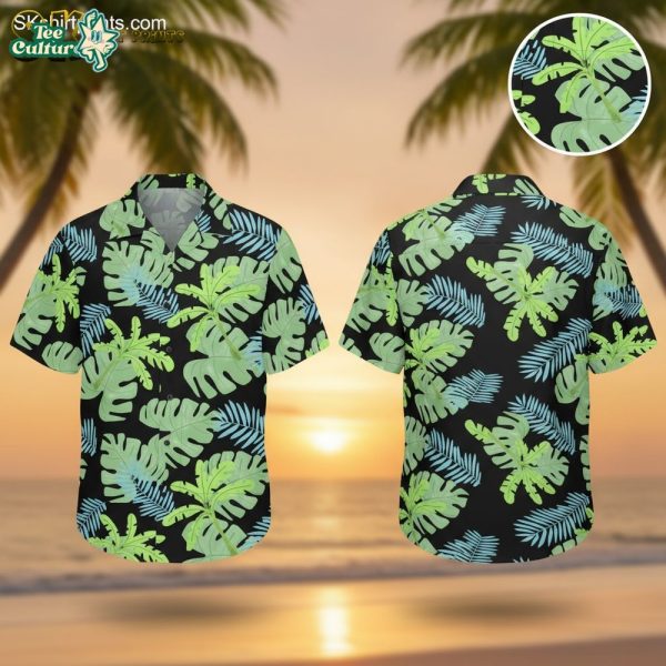 Light-Green-Hawaiian-Shirt-Monstera-Leaf-Print-on-Black-Background-for-Men-and-Women-2.jpg