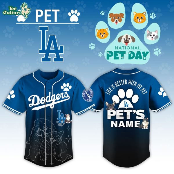 Los Angeles Dodgers x National Pet Day Personalized Baseball Jersey - 3D Baseball Jersey