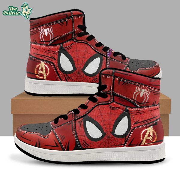 Marvel Spider-Man Avengers Logo High Top PU Leather Sneakers | Comic Book Style Red Shoes for Women Men
