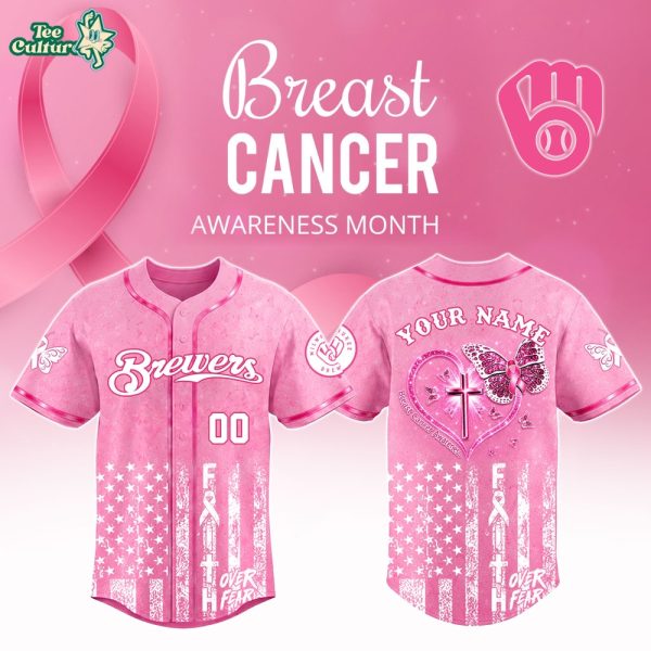 Milwaukee Brewers x Breast Cancer Awareness Month Special Edition Personalized Jersey - 3D Baseball Jersey