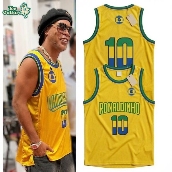 Ronaldinho #10 Brazil Yellow Retro Basketball Jersey
