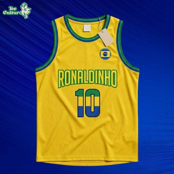 Ronaldinho 10 Brazil Yellow Retro Basketball Jersey by Teesculture.com