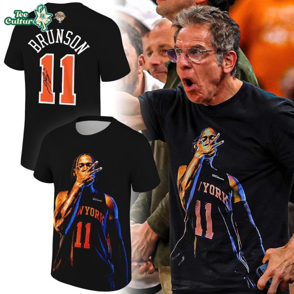 T-Shirt of Ben Stiller wear prints Jalen Brunson and Signatures for fans NEW YORK