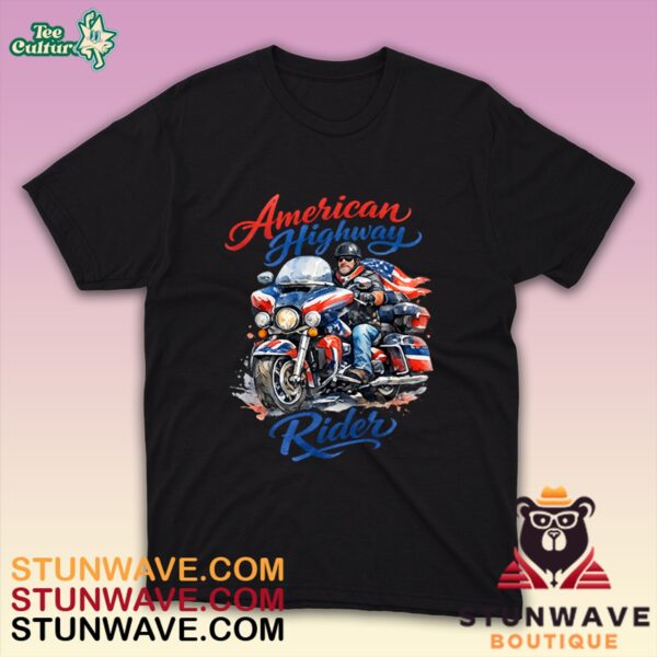 American Highway Rider Freedom Road Motorcycle Adventure Biker T-Shirt