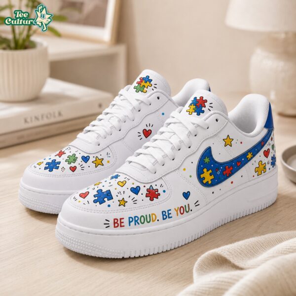 Autism Awareness Custom Nike Air Force 1 Sneakers – Be Proud, Be You Puzzle Shoes