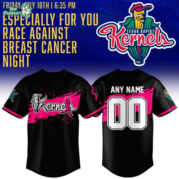 Cedar Rapids Kernels x Breast Cancer Pink Ribbon Black 2026 Baseball Jersey