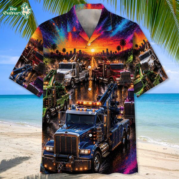 Color Blast Tow Truck Hawaiian Shirt by Teesculture.com