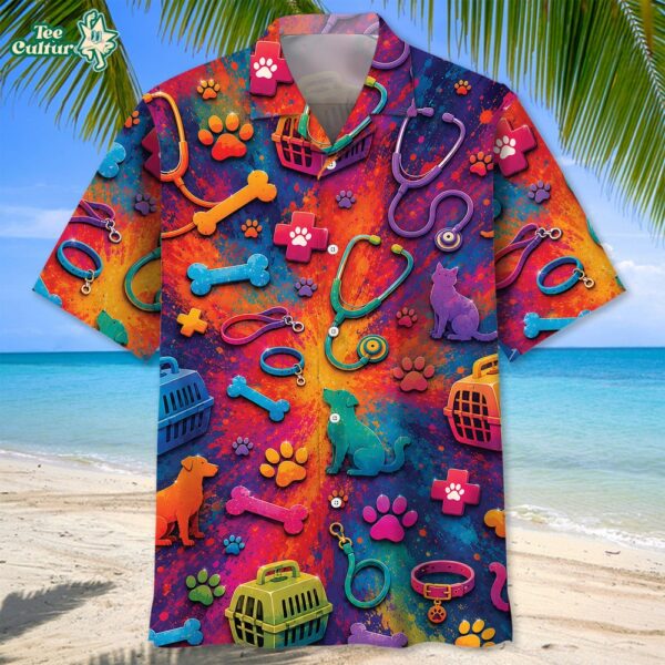 Colorful Veterinarian Vintage Art Hawaiian Shirt by Teesculture.com