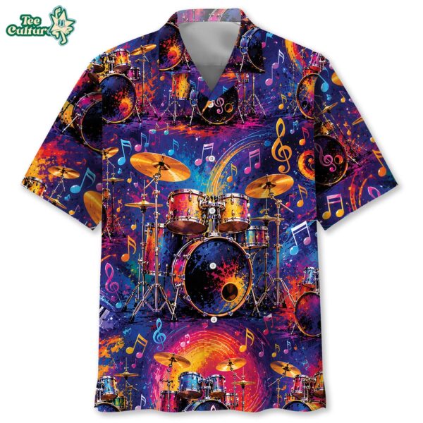 Colorful Vintage Drum Set Art Hawaiian Shirt