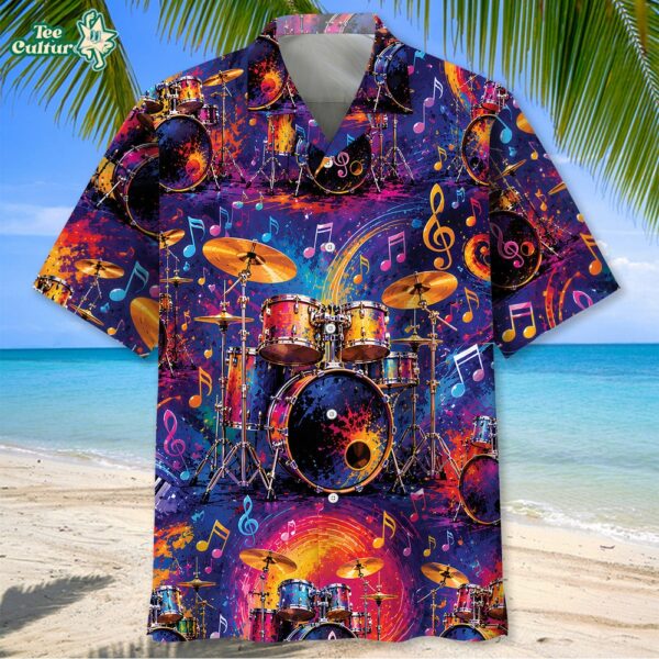 Colorful Vintage Drum Set Art Hawaiian Shirt by Teesculture.com