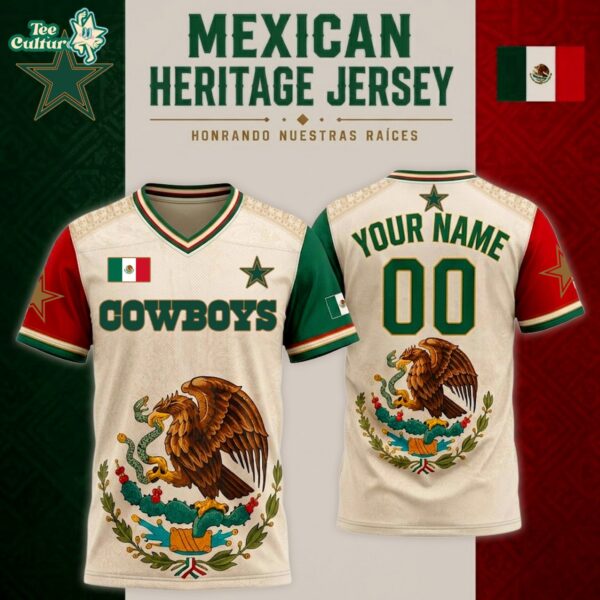 Dallas Cowboys Mexican Heritage Jersey, Custom Name Football Jersey, Viva México Fan Gift - V-neck Short Sleeve Jersey
