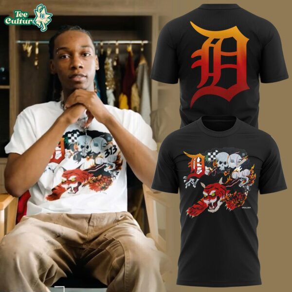Detroit Tigers Baseball Skull Heavyweight Black T-Shirt
