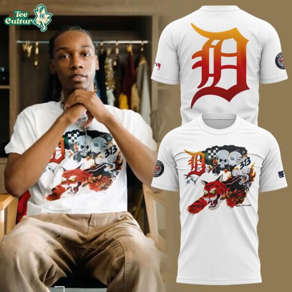 Detroit Tigers Skullxer Tiger Graphic Print White T-Shirt 2026