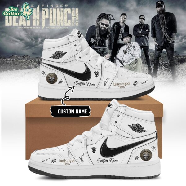 Five Finger Death Punch Hits Me Tour 2026 Signed Custom Air Jordan 1 Sneakers Ver3