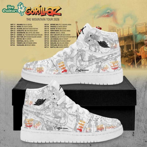 Gorillaz The Mountain Tour 2026-2027 Signature Custom Name Air Jordan Shoes V4