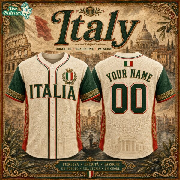 Italy Custom Name Baseball Jersey - 3D Baseball Jersey