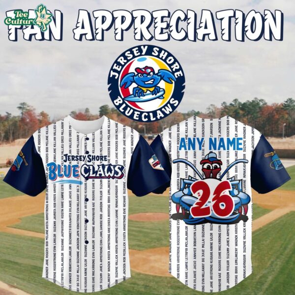 Jersey Shore BlueClaws Fan Appreciation Typography 2026 Baseball Jersey