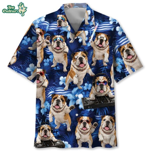 Neon Blue Bulldog Funny Hawaiian Shirt