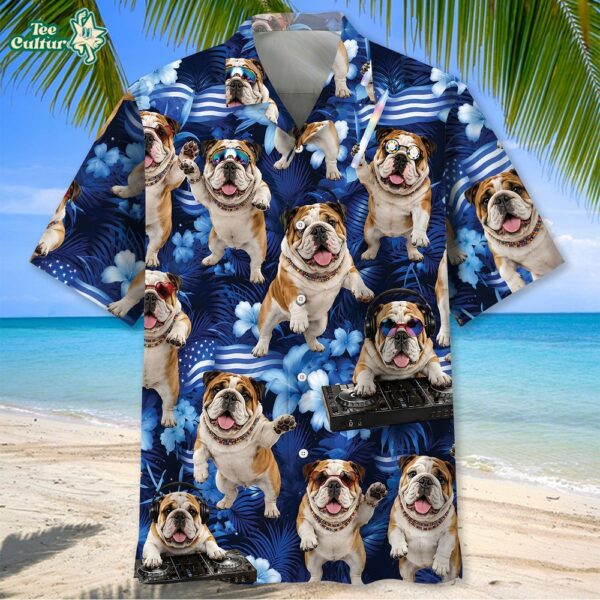 Neon Blue Bulldog Funny Hawaiian Shirt by Teesculture.com