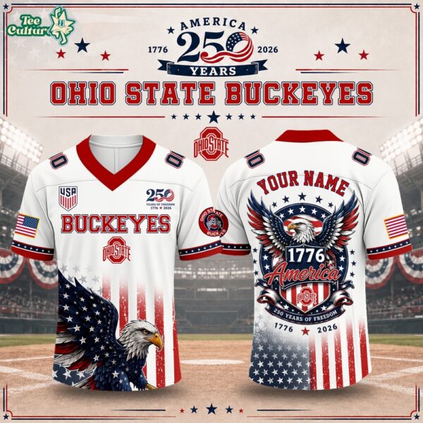 Ohio State Buckeyes x 250 Years of Freedom USA 1776 America Premium V-Neck Short Sleeve Jersey V2