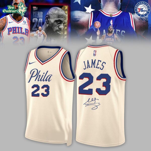 Philadelphia 76ers Lebron James Signed Jersey Beige