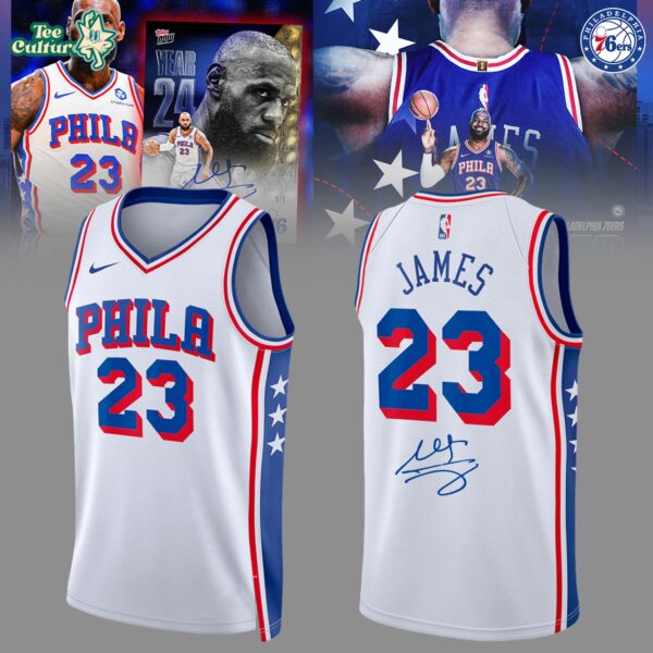 Philadelphia 76ers Lebron James Signed Jersey White Blue