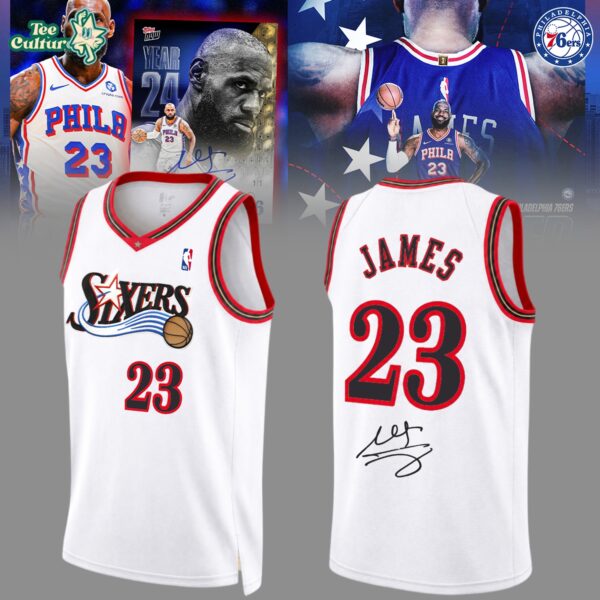 Philadelphia 76ers Lebron James Signed Jersey White Red