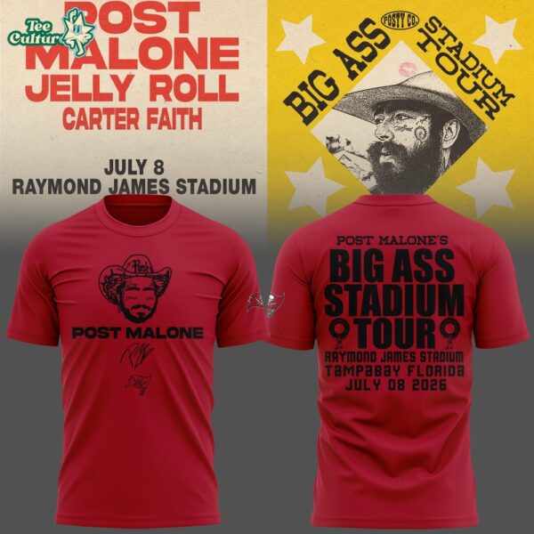 Post Malone x Tampa Bay Buccaneers Big Ass Stadium Tour 2026 Red Shirt