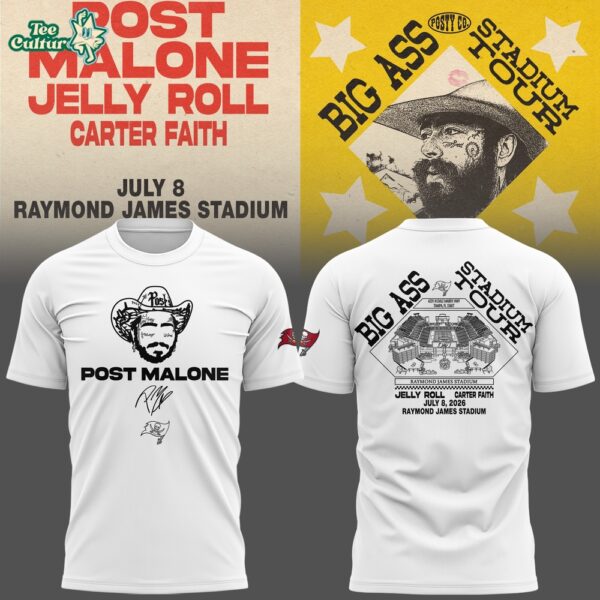 Post Malone x Tampa Bay Buccaneers Big Ass Stadium Tour 2026 White Shirt