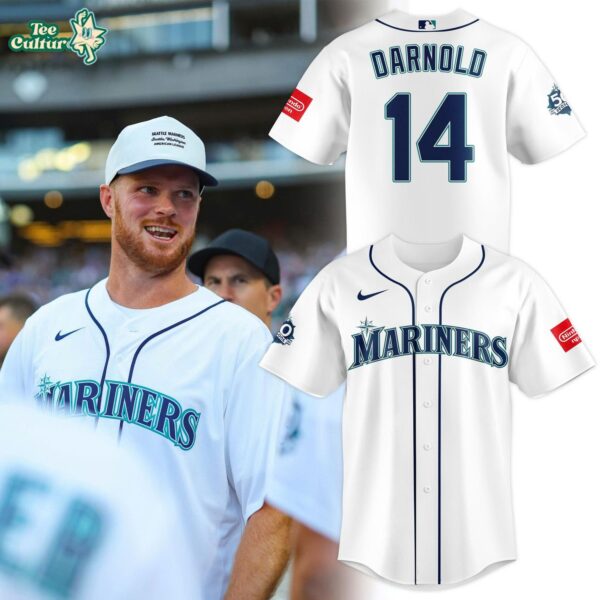 Seattle Mariners Sam Darnold #14 Home Baseball Jersey Shirt White Classic Logo Performance Fan Jersey Wear