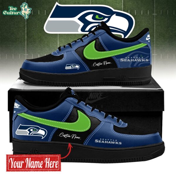 Seattle Seahawks Bold Black and Navy Custom Nike Air Force 1 Sneakers