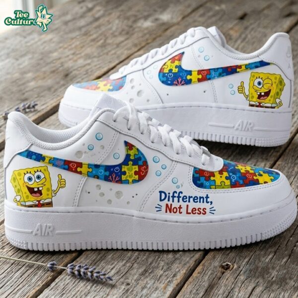 SpongeBob Different, Not Less Autism Awareness Air Force Sneakers Puzzle Piece Shoes