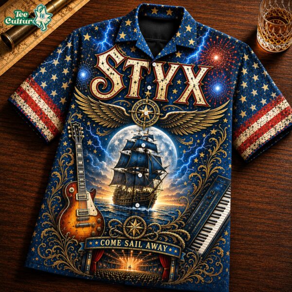 Styx Band Vintage Come Sail Away Sailing Ship Hawaiian Shirt