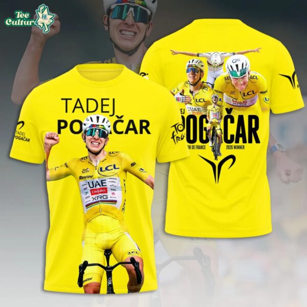 Tadej Pogačar 2026 5x Tour de France Winner Commemorative Graphic Shirt