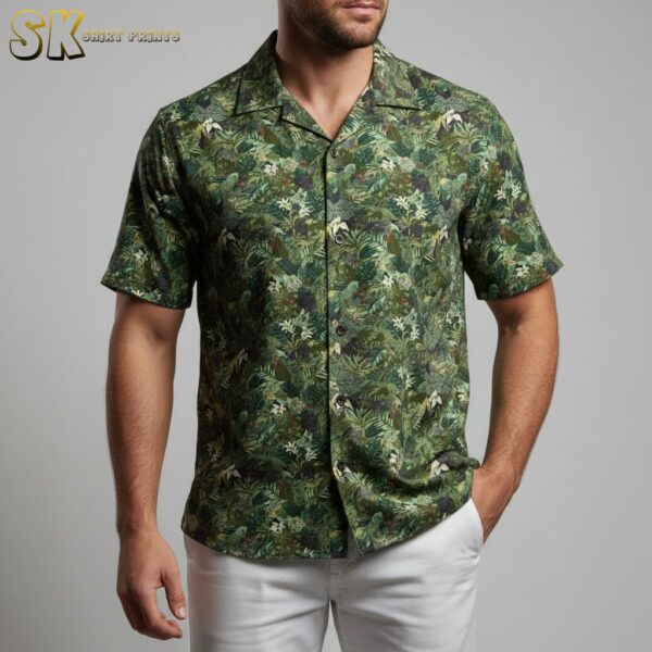 Tropical Jungle Green Hawaiian Shirt for Women Dense Foliage Print Aloha Shirt
