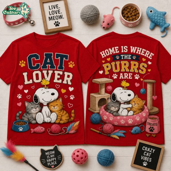 Snoopy Cat Lover Home Is Where The Purrs Are 3D All Over Print Shirt