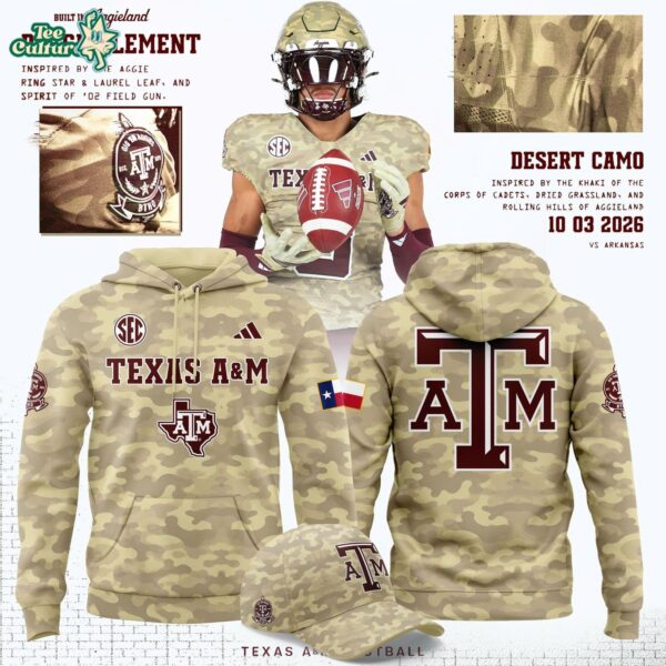 Texas A&M Aggies 2026 Honor and Support Camo Football Hoodie