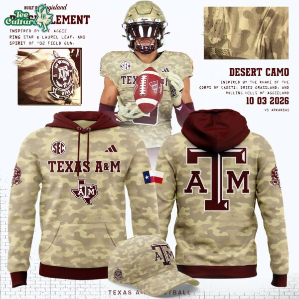 Texas A&M Aggies 2026 Honor and Support Red Camo Football Hoodie